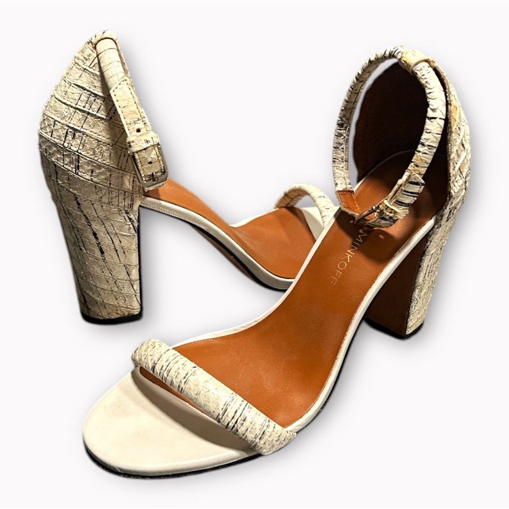 Rebecca Minkoff Womens Ivory Croc Exotic Ankle Strap Block Heel Buckle Sz 8M